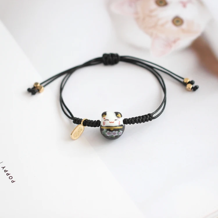 Hand-woven Ceramic Lucky Cat Bracelet Women Mama Gift