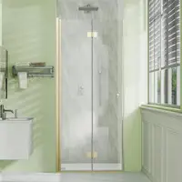 Frameless 32" W x 72" H Bifold Hinged Glass Shower Door Brushed Gold Left Installation Waterproof Seal Easy Entry and Exit 2