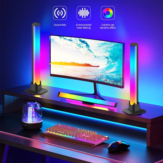 Lampe de bureau style gamer à bandes lumineuses LED et capteur de rythme 