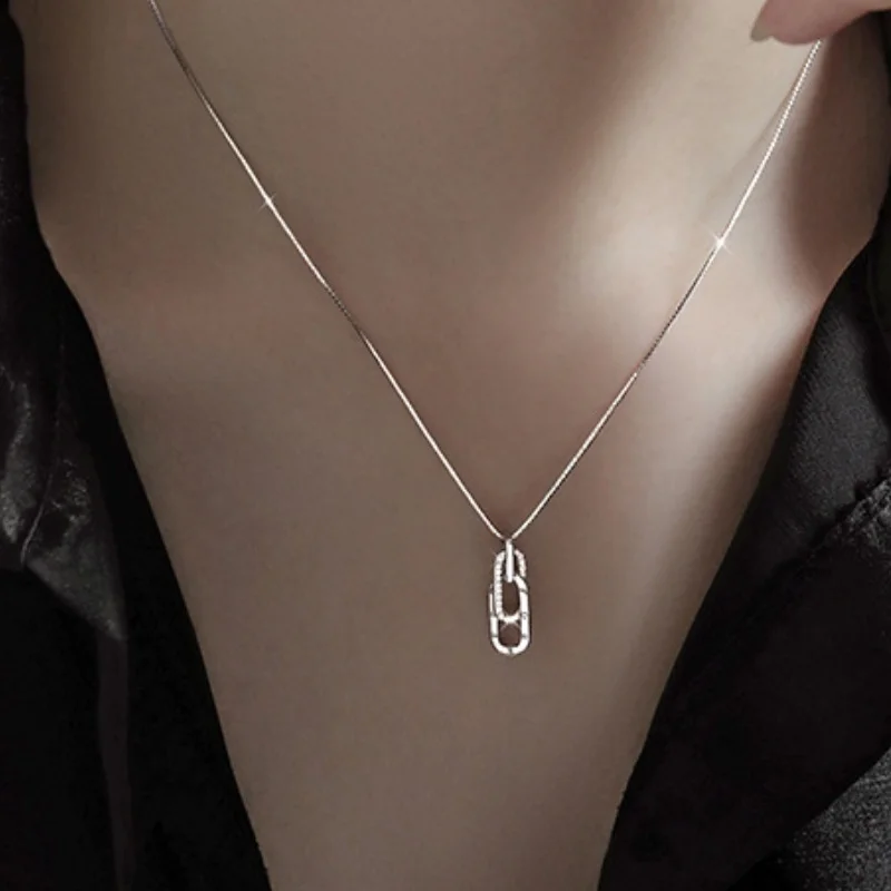 Aesthetic Golden Double Safety Pin Letter Pendants Necklace for Women Silver Color Simple Loop by Loop Necklace Jewelry Gifts