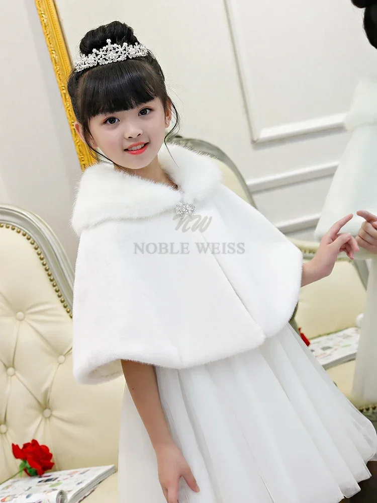 Flower Girls Winter Short Coat Baby Girls Wedding Faux Fur Bolero Party Warm Cloak Cape Kids Shawls Customized