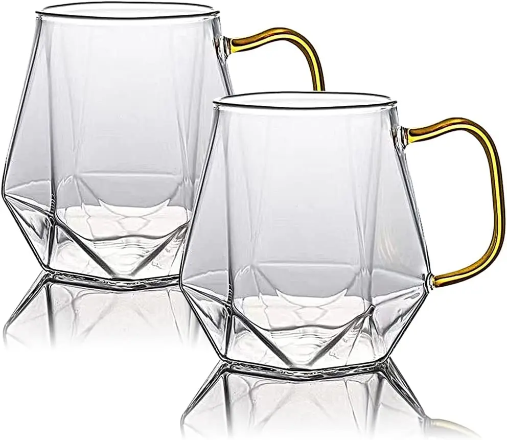 Glass Cups with Handle Crystal Clear Coffee Mugs Transparent 10oz