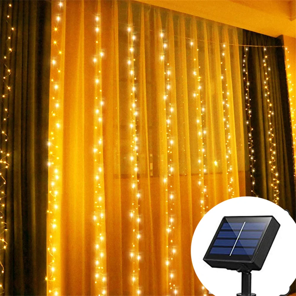 

Solar Powered 300 LED Curtain Garland Fairy Lights Copper Wire String Lights for Outdoor Wedding Party Garden Bedroom Decoration