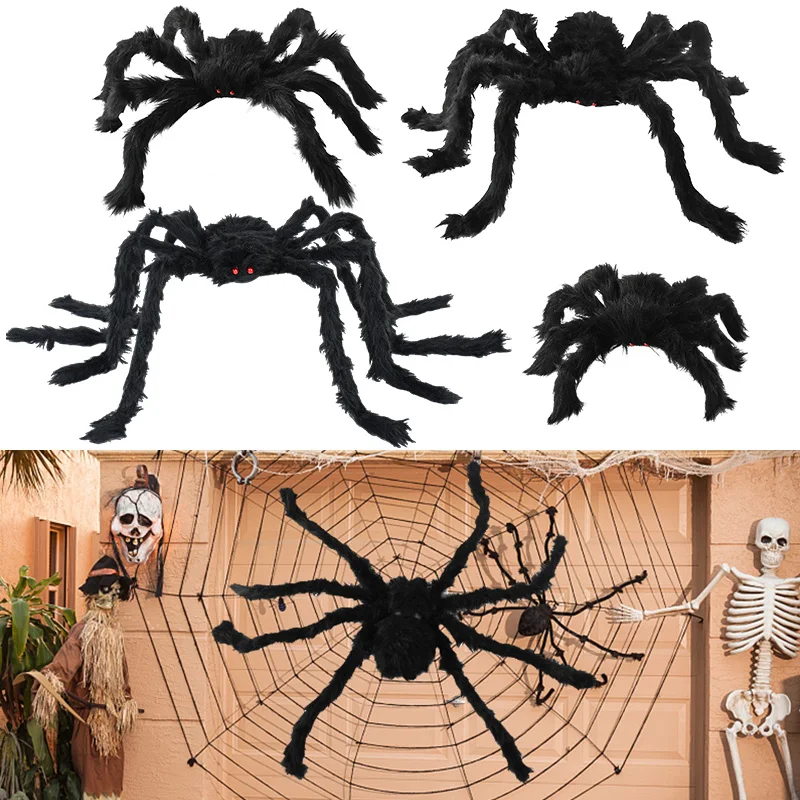 

30cm/50cm/75cm/90cm Halloween Black Plush Spider Party Bar Haunted House Props Indoor Outdoor Giant Decor Halloween Children Toy