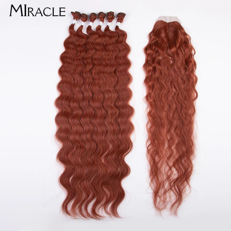 

MIRACLE 7PCS 36'' Hair Extensions Body Wave Synthetic Hair Bundles Ombre Blonde Brown Cosplay Hair Weaving Hairpiece Weaves