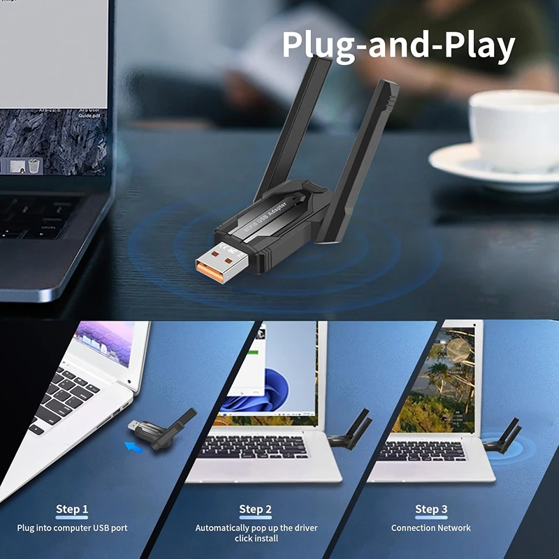 High-Speed Dual Band USB WiFi & Bluetooth Adapter with Antenna