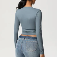 Women Yoga Shirts Quick Dry Long Sleeve Shirt Women Running Gym Top Women breathable Yoga Clothing Leisure Crop Top Sportswear - Image 4