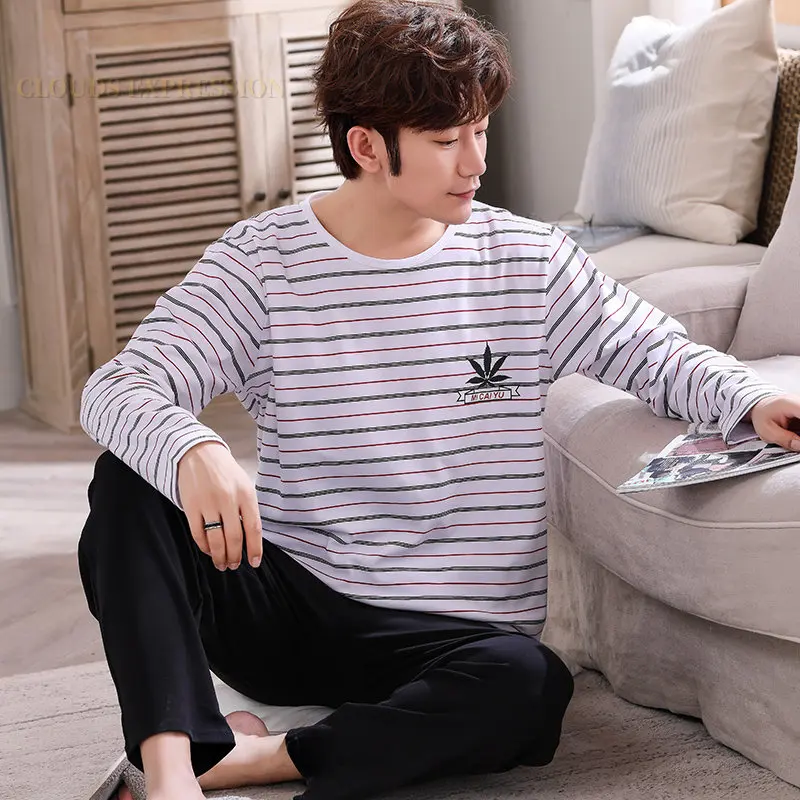 Autumn Winter Men's Cotton Pajamas Letter Striped Sleepwear Cartoon Pajama  Sets Casual Sleep&Lounge Pyjamas Plus Size 3XL Pijama - AliExpress