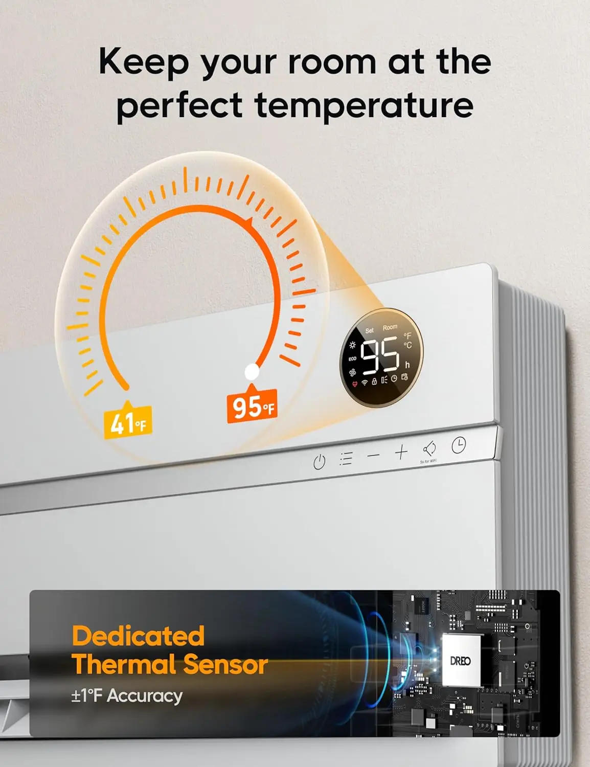 Wall-Mounted Heater, Smart Space Heater for Bedroom with Dreo FortPlug Overheat Protection, 120&deg; Vertical Oscillation, Thermosta