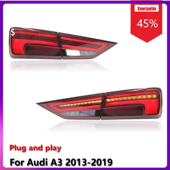 2013 to 2020 Audi A3 Sedan Full LED Tail Light Assembly Set, DRL Brake Turn Signal Fog Reversing, Direct Plug Fitment, DOT EMARK Certified