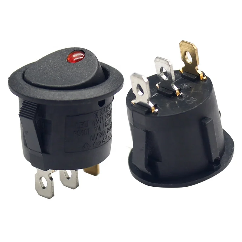 

250V 6A bus marine truck panel red light panel mounting round rocker switch