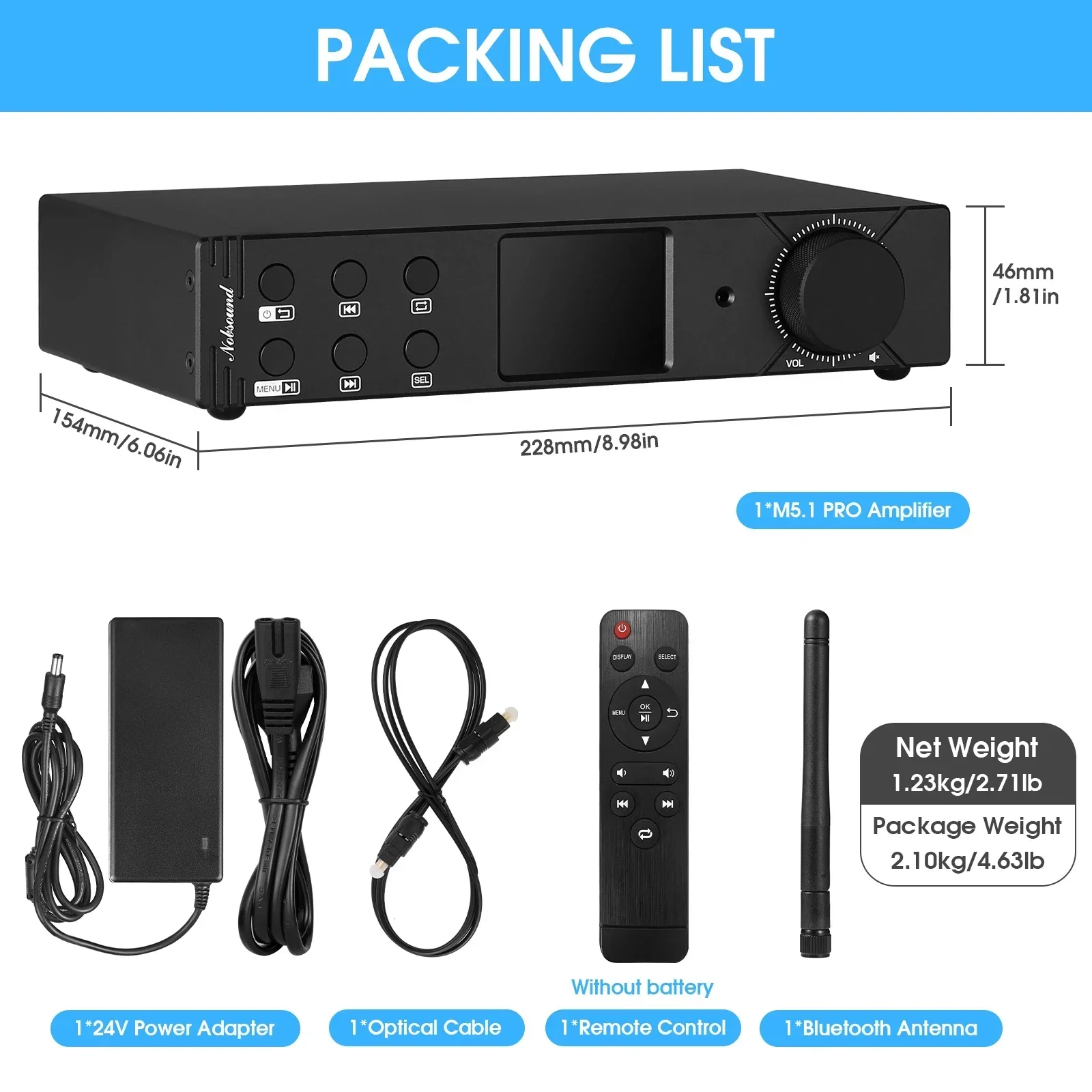 Nobsound M5.1PRO HiFi 5.1 チャンネル Bluetooth アンプステレオ同軸