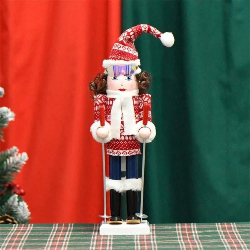 

38 см деревянные Щелкунчики солдатская статуя лыжная девушка кукольная кукла рождественские украшения