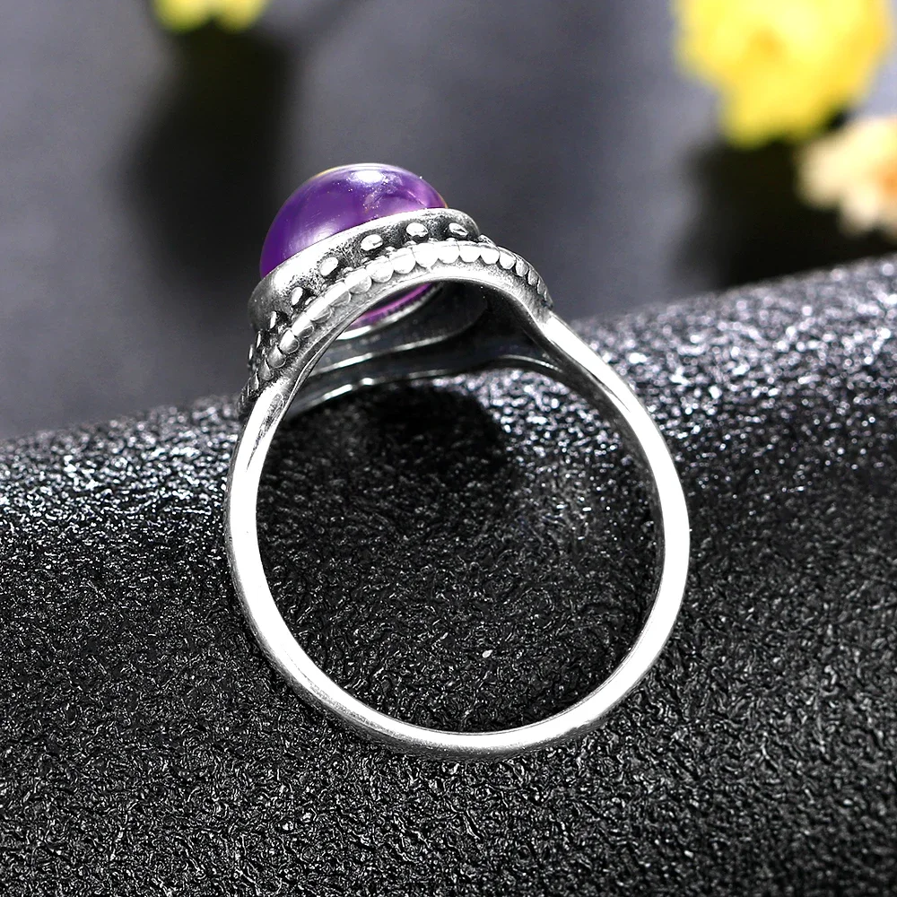 Silver Rings 925 Silver Rings Natural Amethyst Gemstone Rings for Women Wedding Bands Anniversary Gift Fine Jewelry