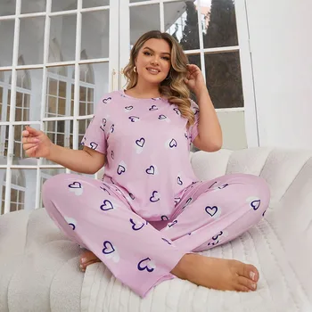 Women's Pajamas With Enlarged Spring And Summer Two-piece Set, Milk Silk Pajamas, Short Sleeved Pants, Pajamas, Casual Wear