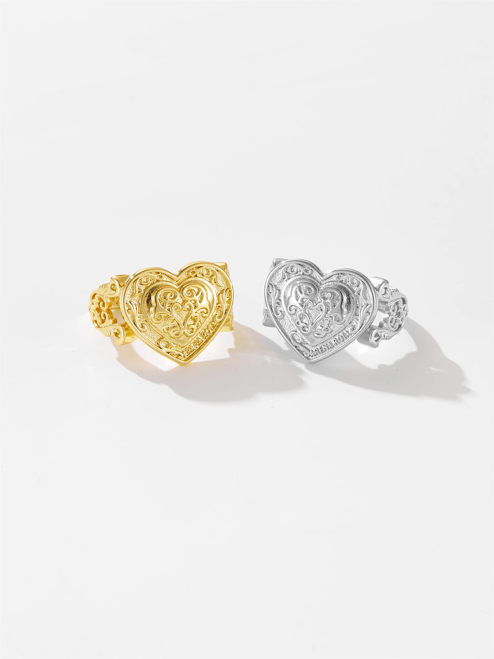 DPLAOPA-925 Sterling Silver Gold Heart Resizable Ring for Women, Luxury Big Ring, Fine Jewelry, Thick Ring, 2023 4