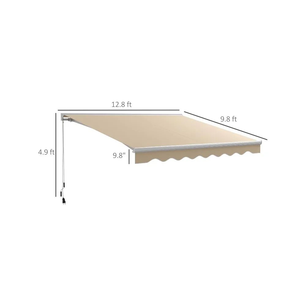 13' x 10' Electric Awning with LED Lights Retractable UV40+ Sun Shade Shelter with Remote Controller and Crank Handle