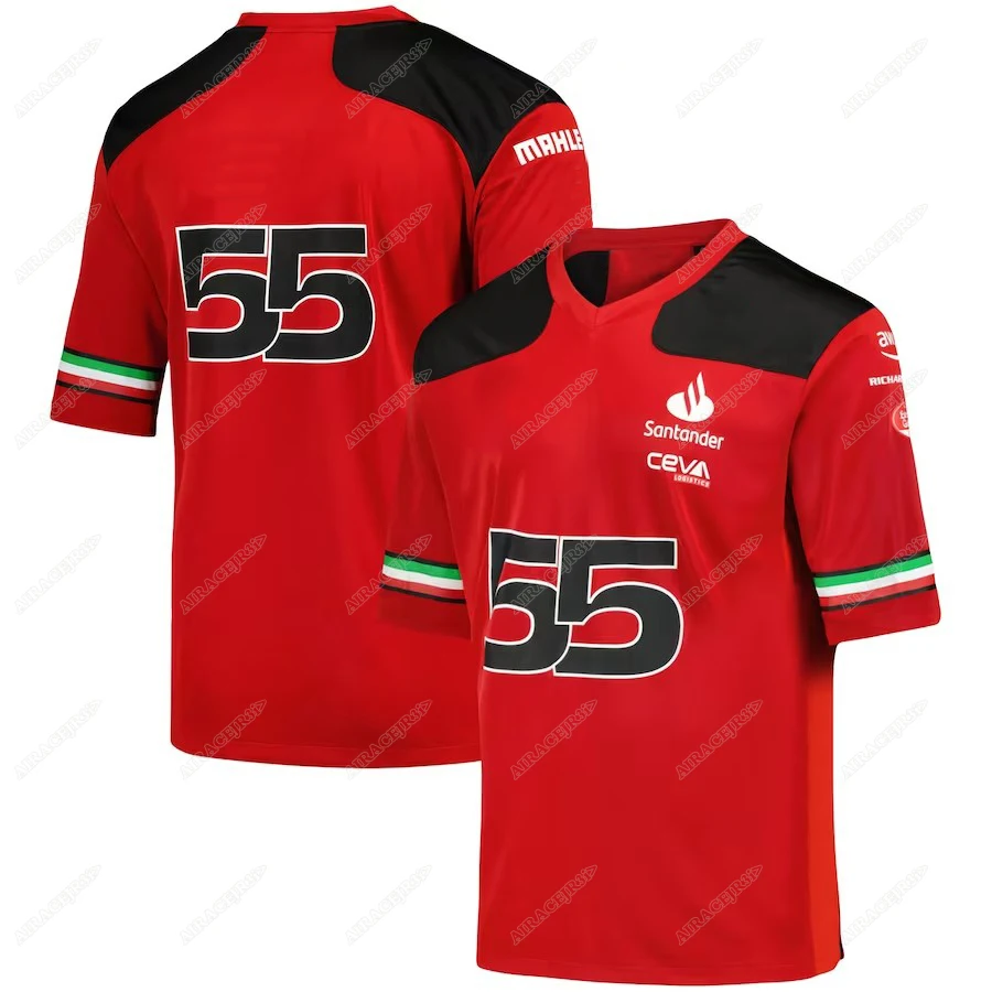 페라리 F1 레이싱 티셔츠, 포뮬러 원 드라이버, Leclerc Sainz 공식 팀, 여름 모터스포츠 레드, 속건성 통기성 저지