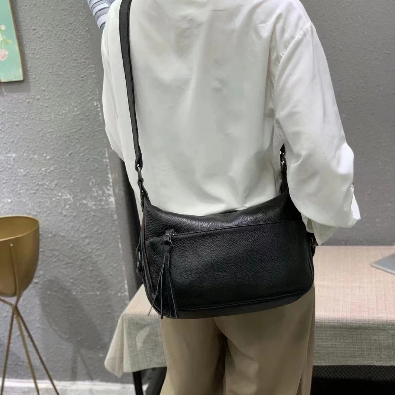 High Quality Skin Genuine Leather Women's Shoulder Crossbody Bag Multi Compartment Hobo Bag Large Capacity Ladies' Handbag