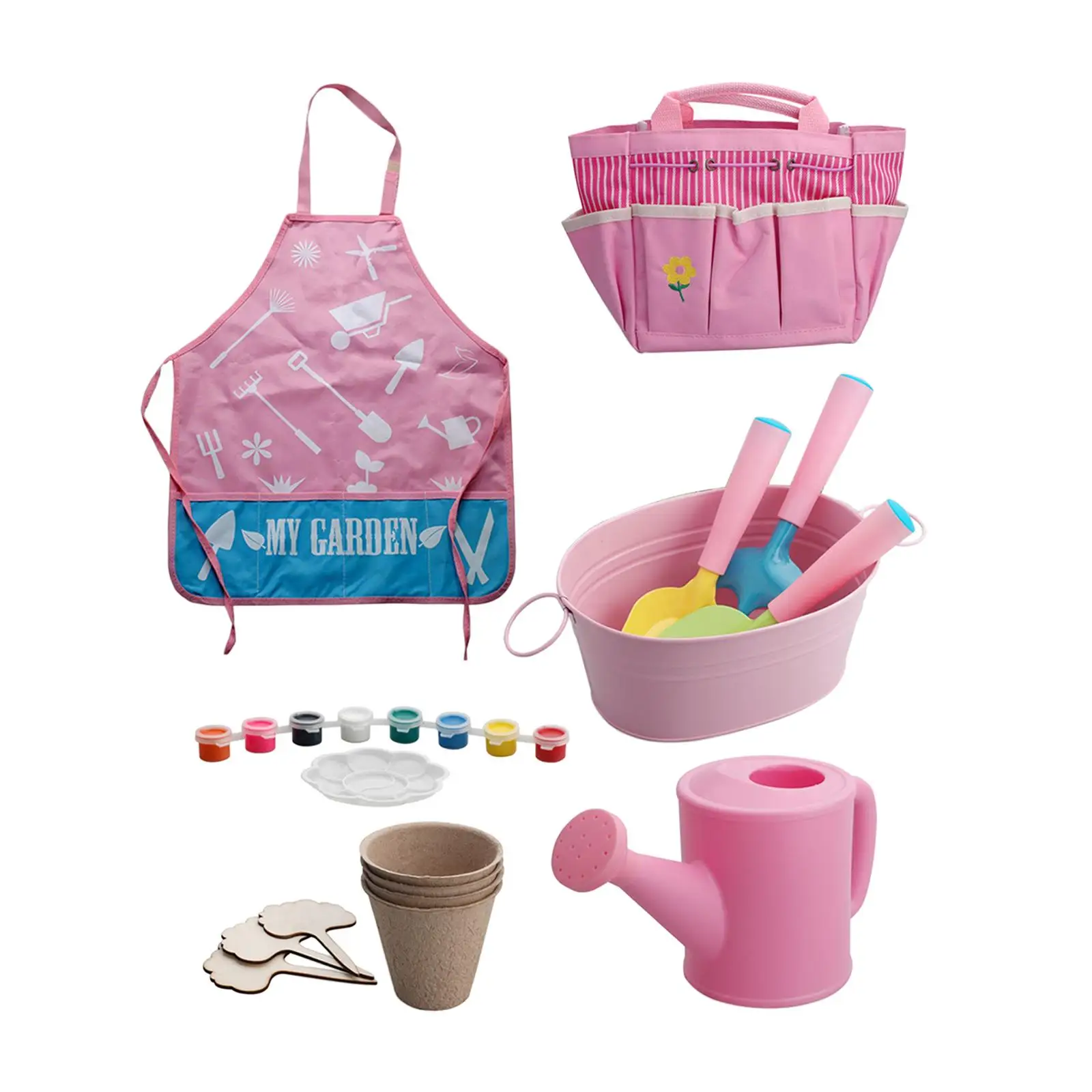 Kids Gardening Tool Set Apron Watering Can Travel Toys Sturdy Tote Bag Sand Playset for Girls Kids Boys Children Birthday Gifts