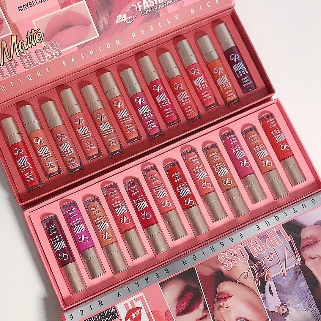 New 12PCS Lip Glaze Set Matte Mist Velvet Lip Gloss Set Long-Lasting Non-Stick Cup Non-Fading Lipstick Nude Liquid Lipstick