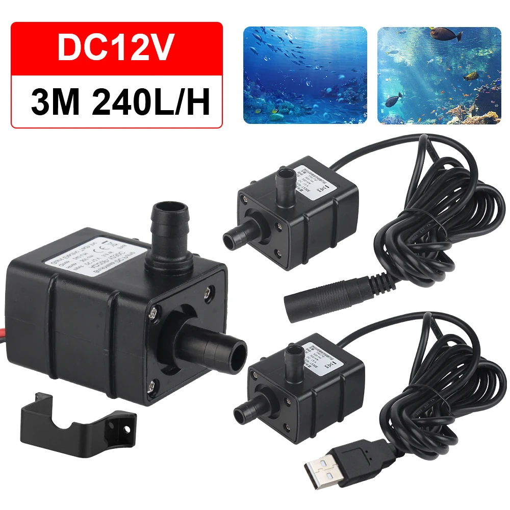 ปั๊มจุ่มขนาดเล็ก120L/ชม. ปั๊มน้ำแบบ USB DC12V ไหลเวียนของน้ำแบบไร้แปรงปั๊มน้ำขนาดเล็ก5โวลต์สำหรับถังเลี้ยงปลาในสวน 1