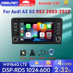 Autoradio Android 12, Navigation GPS, RDS, Carplay, DSP, USB, Lecteur MultiXXL Stéréo, 2Din, pour Voiture Audi A3, S3, RS3 (2003-2012)