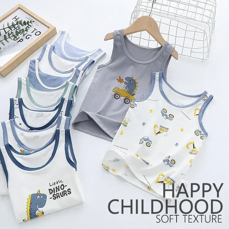 Cotton Tank Underwear Summer Kids Underwears Tank Tops Sleeveless Breathable Cotton Children T-shirt Vest Top Clothing Cartoon Boys 3-8Years,children clothes,children underwear suits