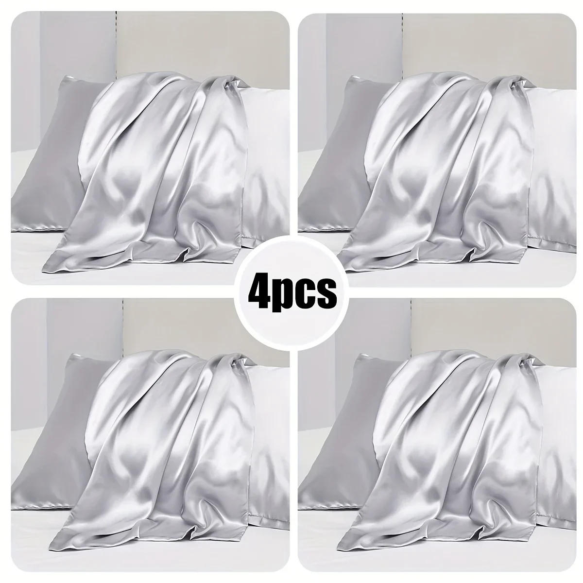 4PCS Satin Pillowcases for Hair and Skin, 100% Polyester Non-Woven Satin Fabric, 2