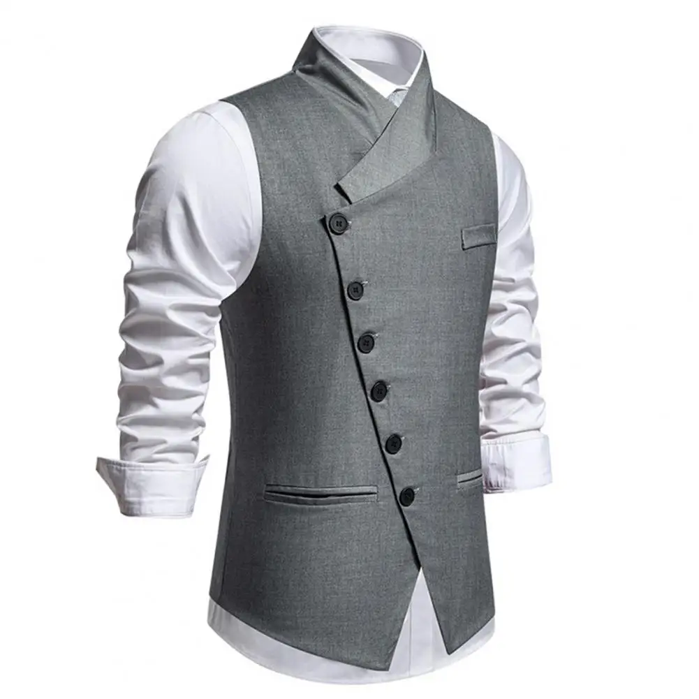 

Men Solid Color Waistcoat Slim Fit Men's Wedding Waistcoat Stylish Single Breasted Business Vest for Spring Suit Party Business