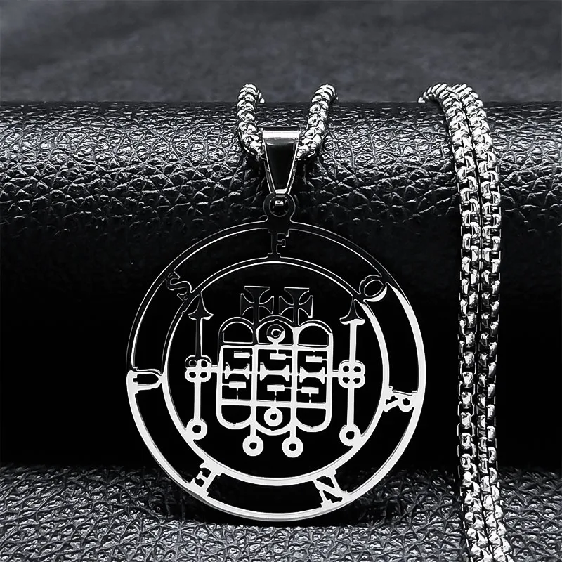 Sleek Lucifer Sigil Stainless Steel Satanic Necklace with Baphomet Charm