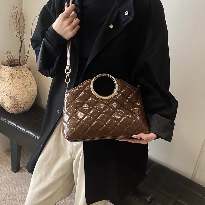 Versatile PU Leather Tote Bags Simple Women's Rhomboid Lattice Shoulder Bags Fashion Black Large Capacity Handheld Handbags