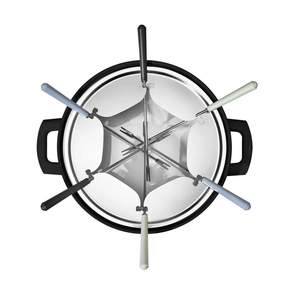 Beautiful 3QT Electric Fondue Set with Bonus 2QT Ceramic Pot Black Sesame By Drew Barrymore