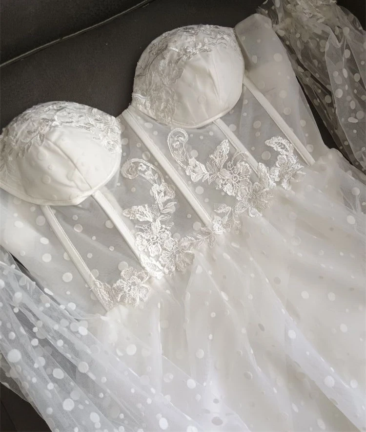 Boho Off the Shoulder Tulle Wedding Dress for Women Princess Backless Sweetheart A-Line Appliques Bridal Gown Vestido de novia