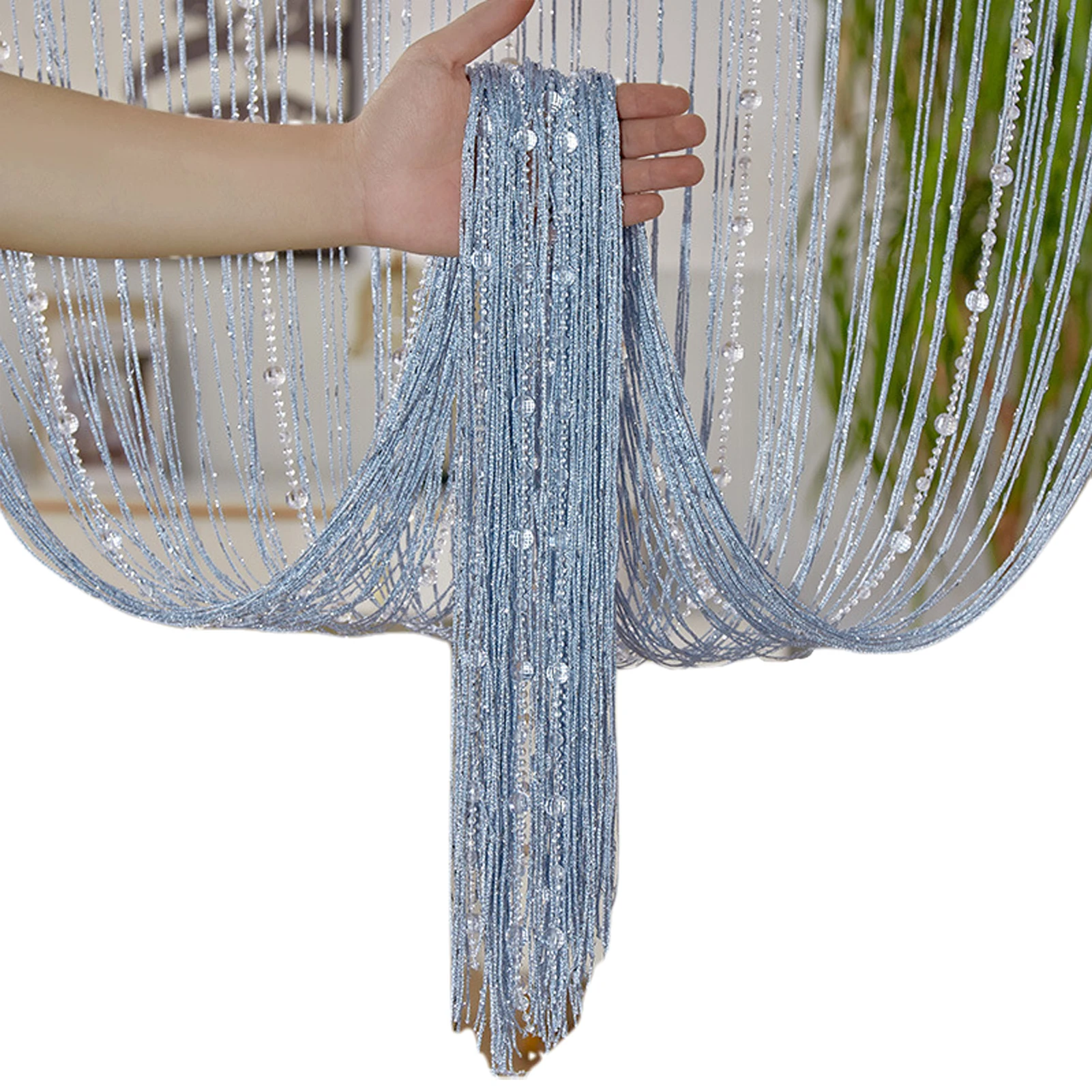 Crystal Bead Curtain - Elegant Beaded String Door Curtain with Shiny Tassels