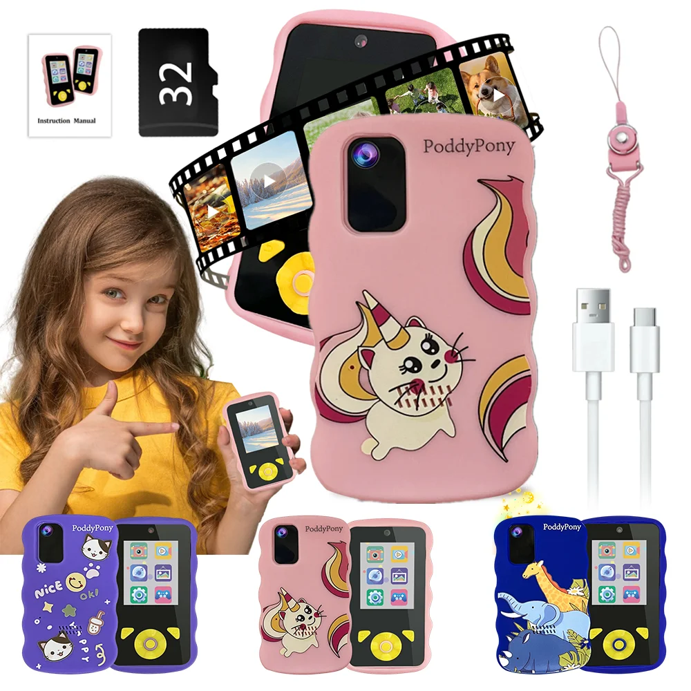 멀티 컬러 미니 어린이 디지털 카메라, 사진 촬영 비디오, 작은 선물 장난감, 어린이 만화 비디오 카메라, 신제품 9 디지털 듀얼 렌즈 셀카 어린이 카메라, 스마트 폰 장난감, 어린이 비디오 카메라, 야외 사진 게임, 32GB 카드, 1080P
