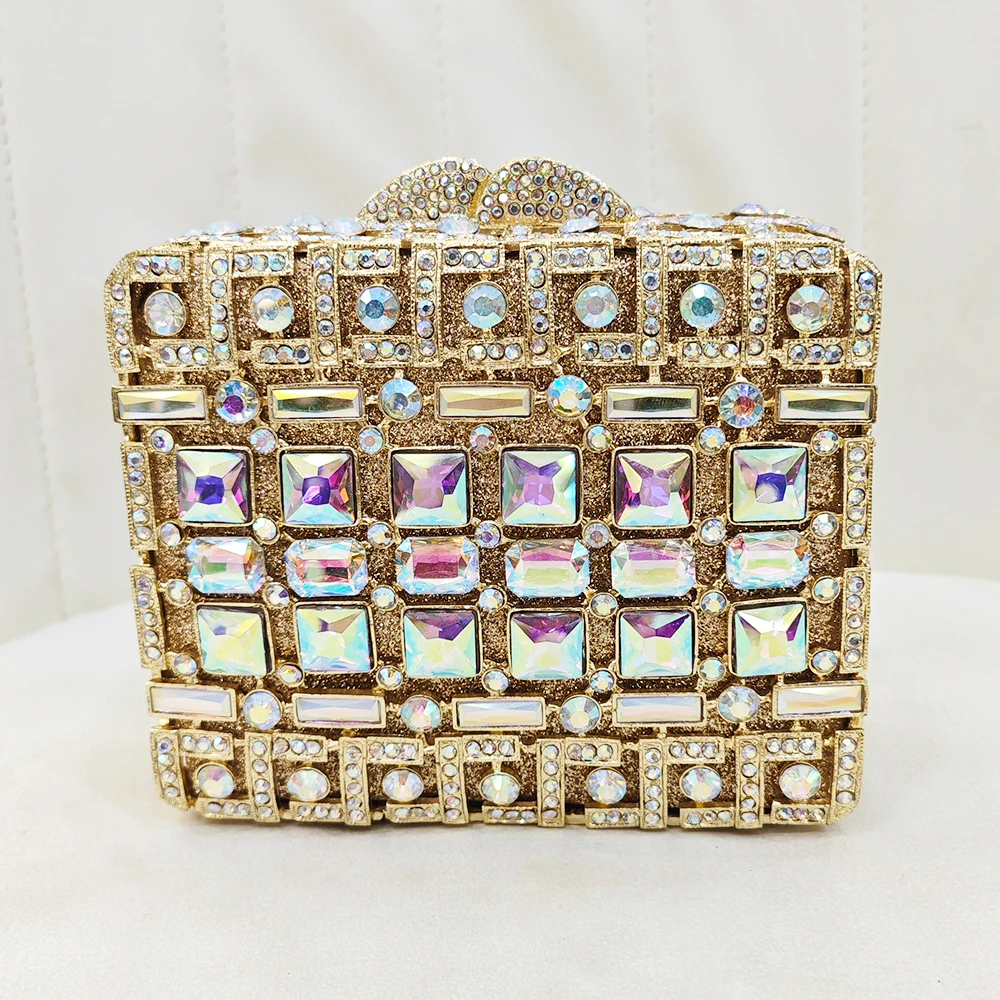 

Gold Square Stone Evening Bag Clutch Women Crystal Wedding Party Purses Diamond Lady Rhinestone Bridal Banquet Handbags Clutches