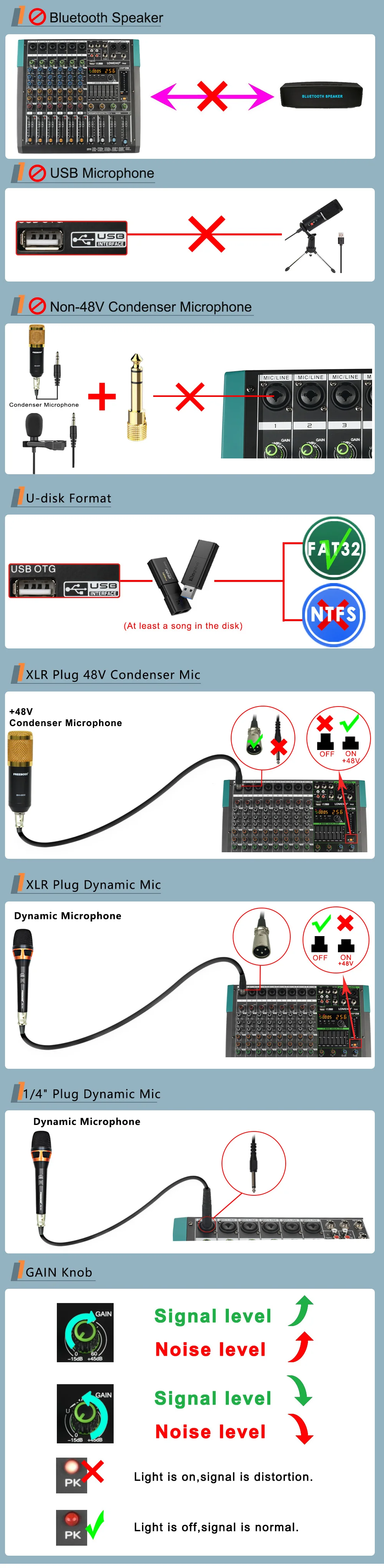 LOMEHO 6 Kanal Mischpult Bluetooth 256 Digitale Effekte Audio Mixer 48 V Sound Tisch USB PC Spielen Rekord DJ Controller PA6 – Detail 4