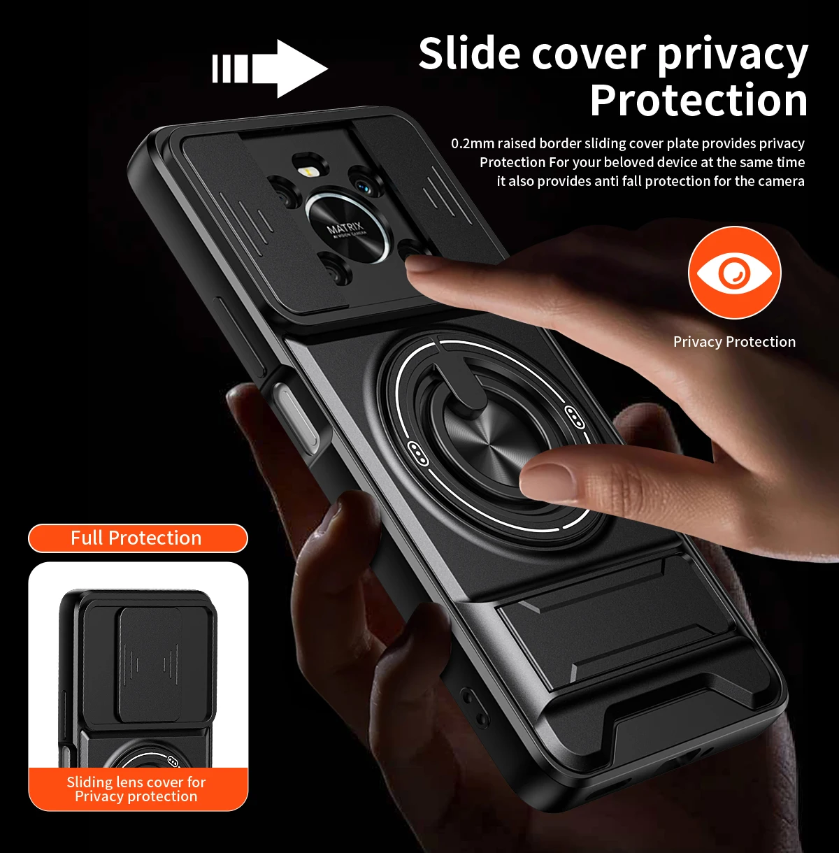 Shockproof Phone Case with Sliding Camera Cover and Built-in Kickstand