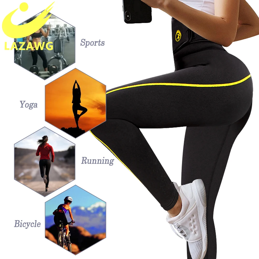 LAZAWG Women's Neoprene Sauna Slimming Trousers Gym Workout Hot Thermo  Sweat Capris Leggings Body Shapers Waist Trainer Pant