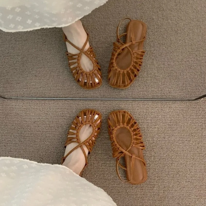 Shoes for Women Slip-on Women's Sandals Fashion Daily Sandals Square Toe Shoes Female Slingback Flats Solid Flat Low Heels