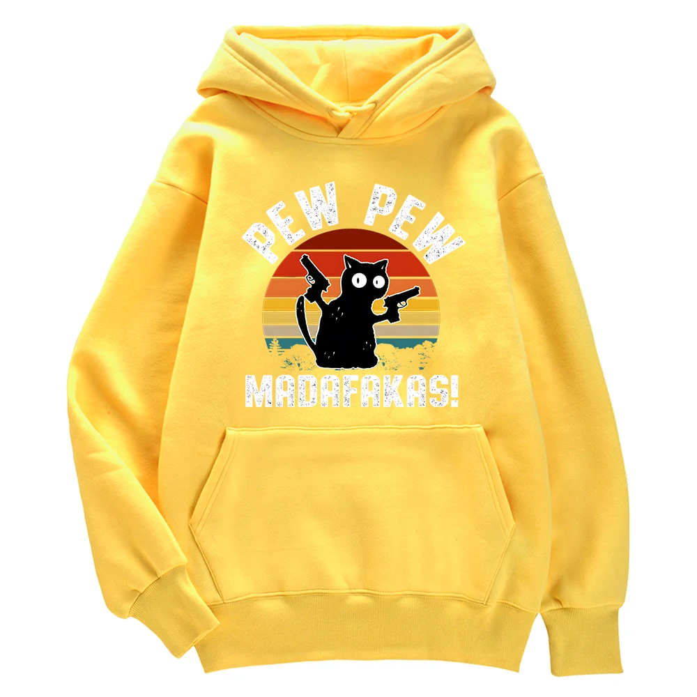 Sudadera Con Capucha Unisex 'Pew Pew Cat Madafakas' - Diseño Retro De Gatito Con Pistola