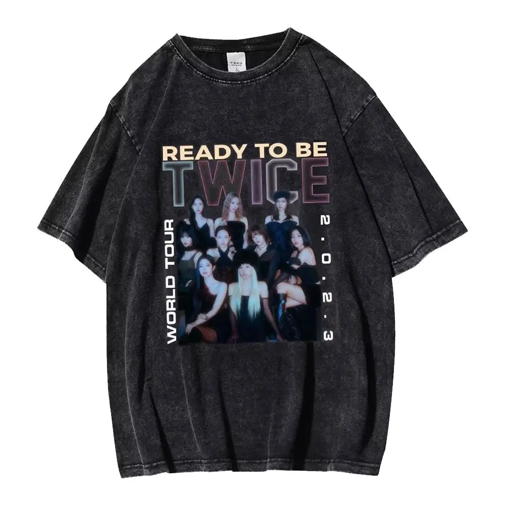 

Kpop 2023 Twice READY TO BE Man/Women Harajuku Cotton Washed Old T-shirt Round Neck Short Sleeve Casual Unisex Streetwear Top