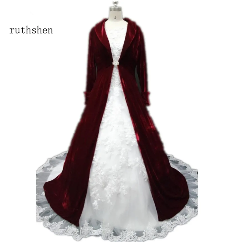 Bridal Cloak Wedding Cape Jacket Wrap Christmas Velvet Long Sleeve Sweep Train V Neck Winter