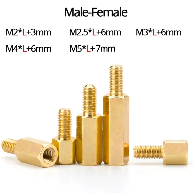 thumbnail image 1 of M2 M2.5 M3 M4 M5 Hexagonal Copper Standoff for PCB Circuit Boards and Computer Motherboards Threaded Support Pillars Screw Bolt, 1 of 5