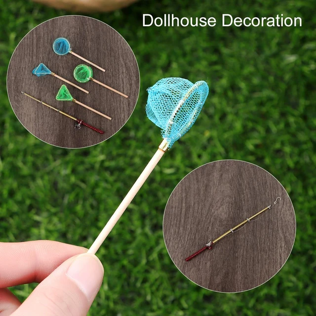 Miniature Toy Model Fishing Net Fishing Rod Set Doll House Accessories,  Dollhouse Accessories For Toy