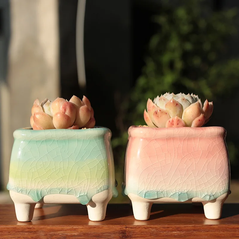 

Ice Crack Flow Glaze Flowerpot Creative Fresh Fleshy Plant Flowerpot Simple Lovely Korean Style Home Decoration Crafts