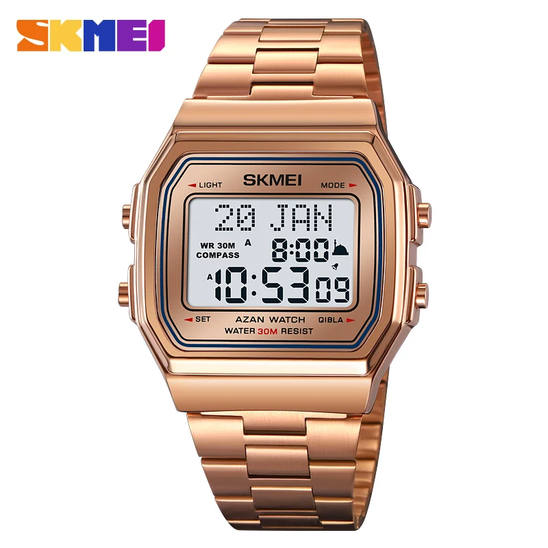 

SKMEI Back Light Display Stopwatch Sports Watches Mens Muslim Prayer Azan Compass Alarm Hijri Islamic Digital Wristwatches