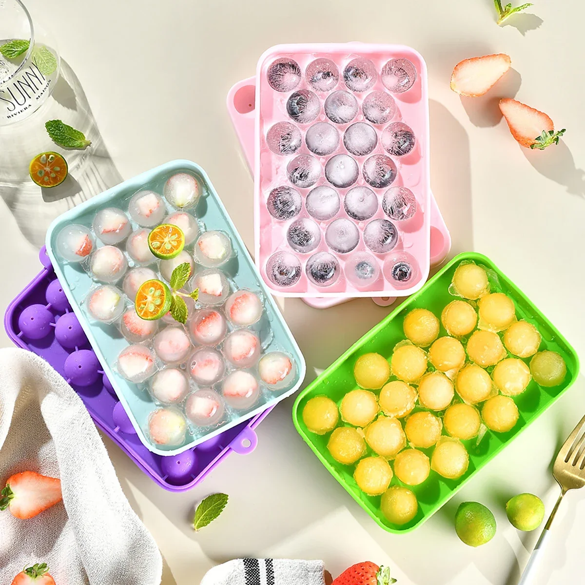 25 Grids Silicone Ice Grid Ball Ice Cube Mold with Cover Storage Box Easy to Demould Bar Home Party Kitchen Tools ice mold