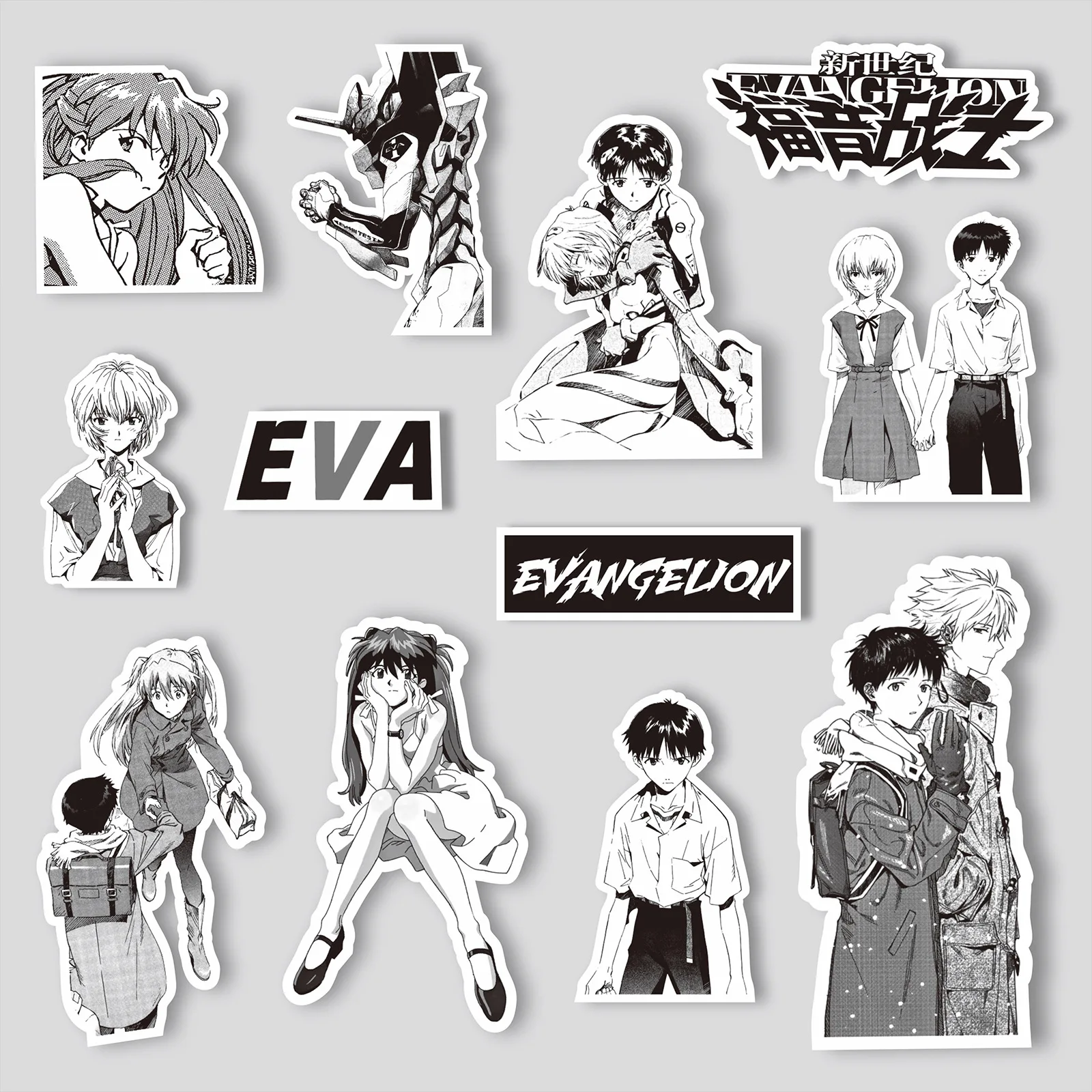 70/75/145PCS Black and White Sketch Neon Genesis Evangelion Stickers Classic Anime Decals for Notebook Skateboard Bike Sticker 5